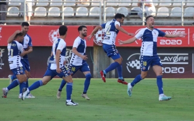 Els jugadors arlequinats celebren el gol d'Édgar contra l'Atlético 'B' | Cedida